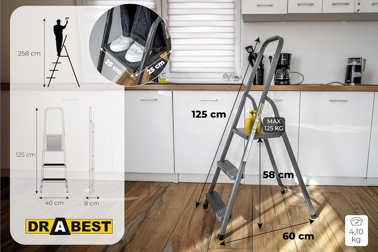 Stehleiter mit 3 Stufen, 3 Stufen