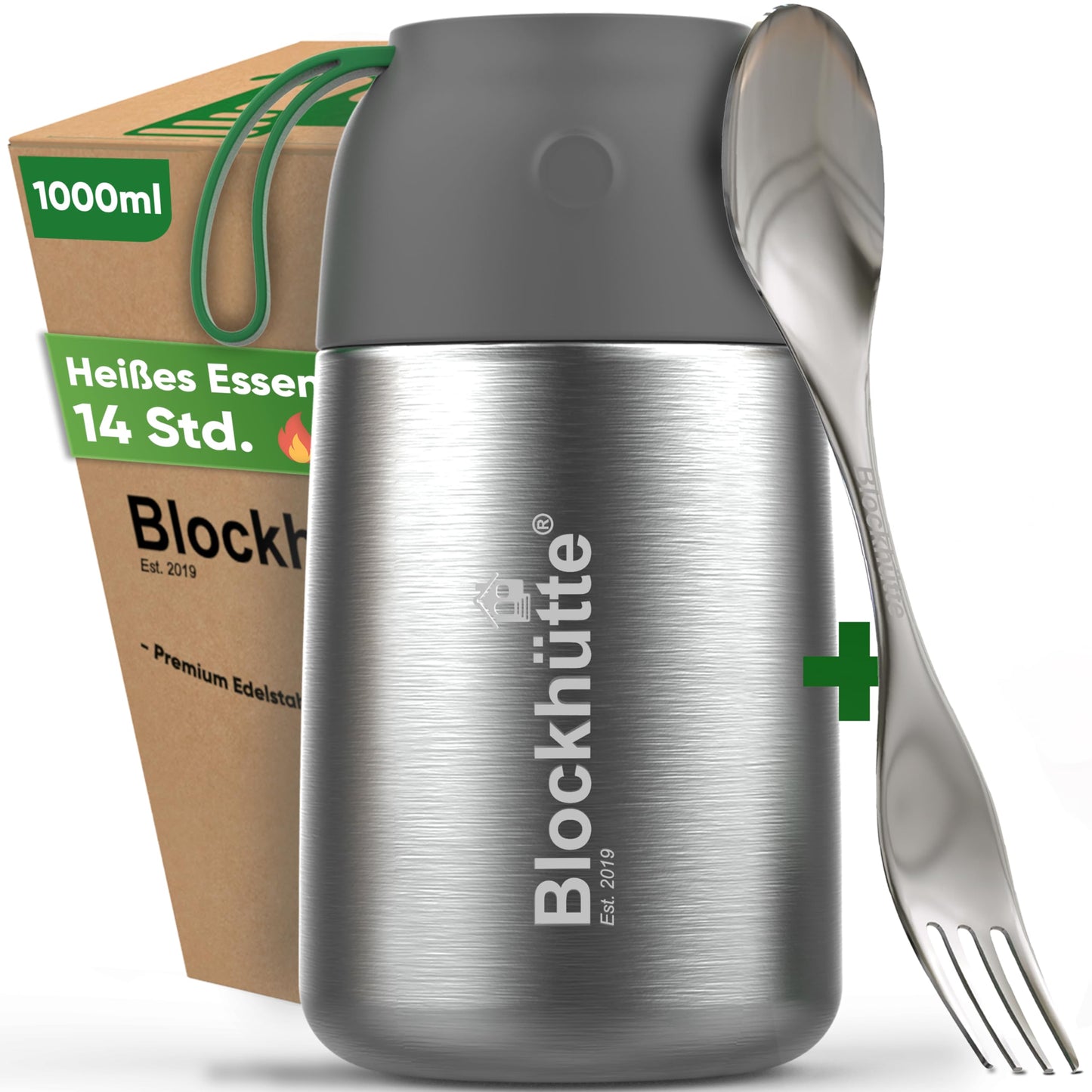 Thermobehälter für Essen, Silber 1000 ml