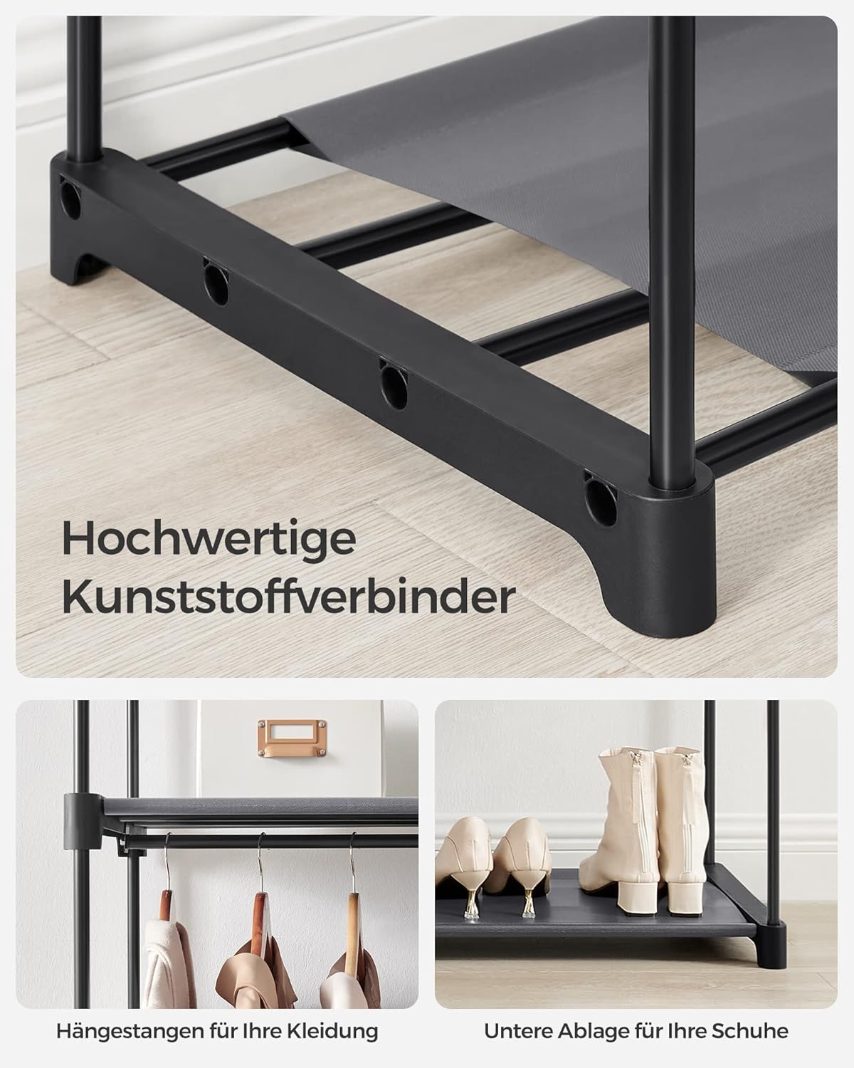 Faltbarer Stoffschrank mit Aufhängestange RYG02GY, Grau