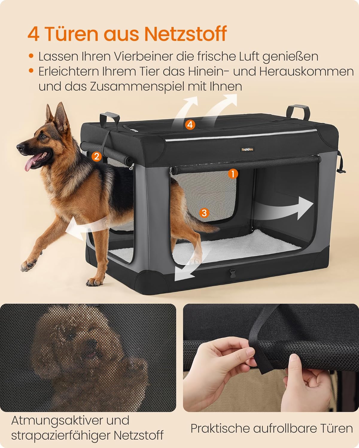 Faltbare Hundetransportbox mit Netztüren, PDC021B01, XXL (106,7 x 71,2 x 71,2 cm)