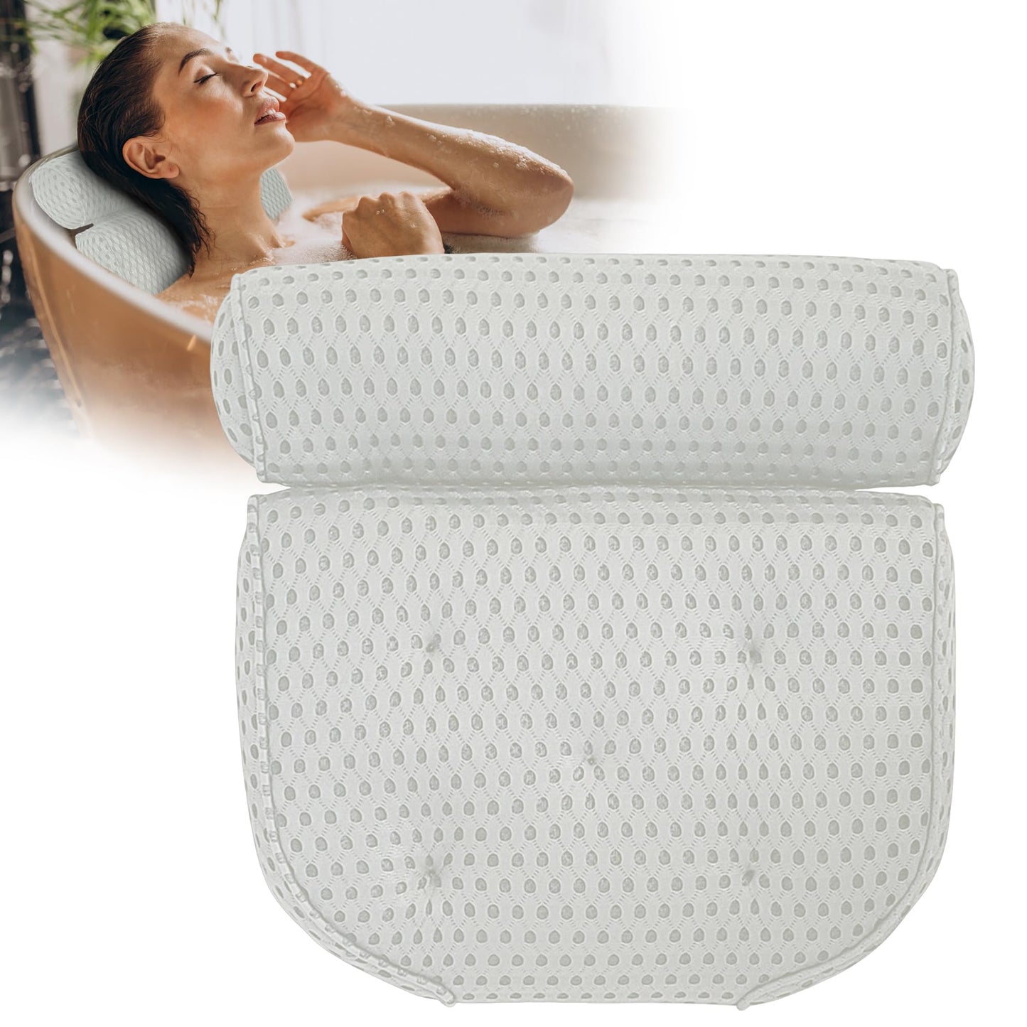 Ergonomisches Badewannenkissen mit Saugnäpfen, Weiss extra dick