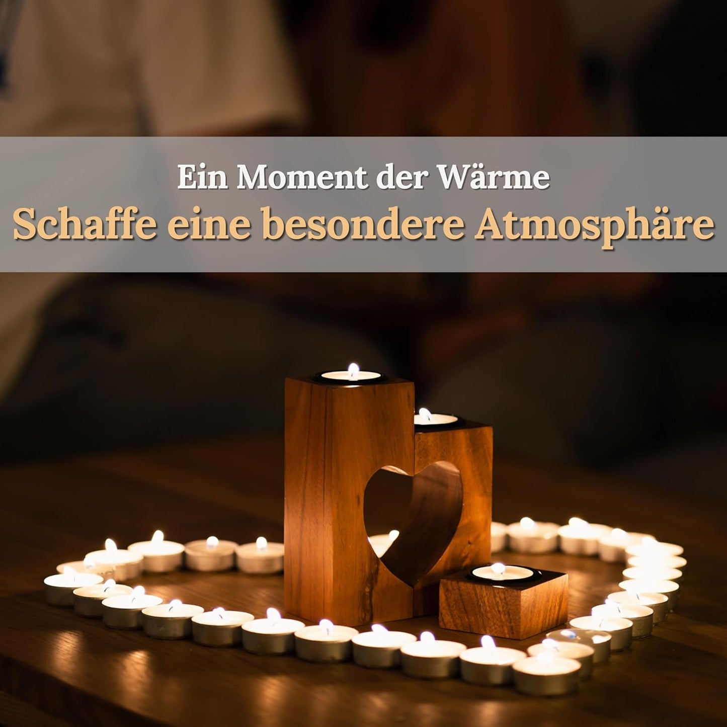 Herz Teelichthalter 3er Set aus Akazienholz, Braun