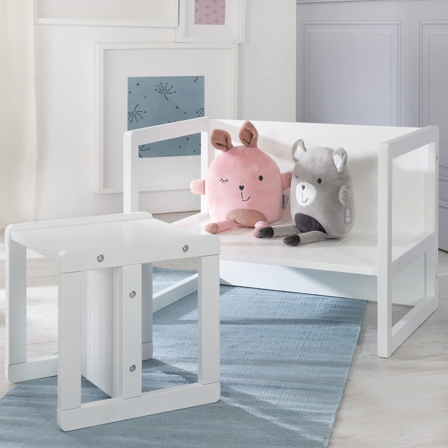 Sitzgruppe für Kinder, umwandelbar zur Bank (2-teilig), Weiss Set 2-teilig