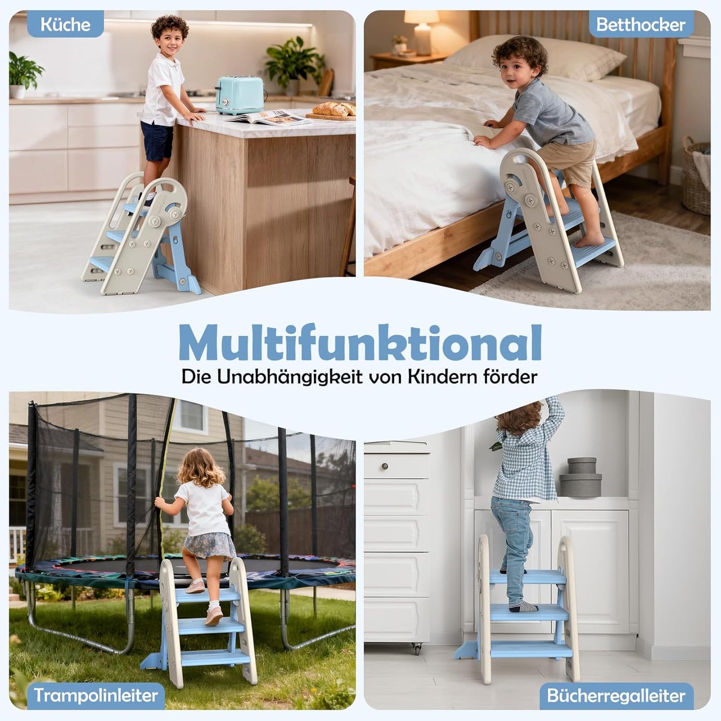 Höhenverstellbarer Tritthocker für Kinder, Blau