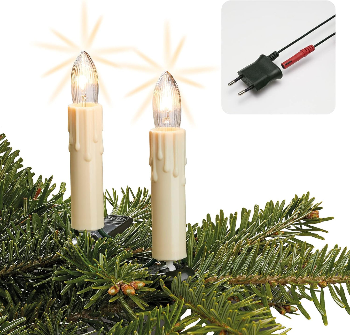 Weihnachtsbaum-Lichterkette mit Wachstropfen, Elfenbein 16,3 m (20 BS) / Filament