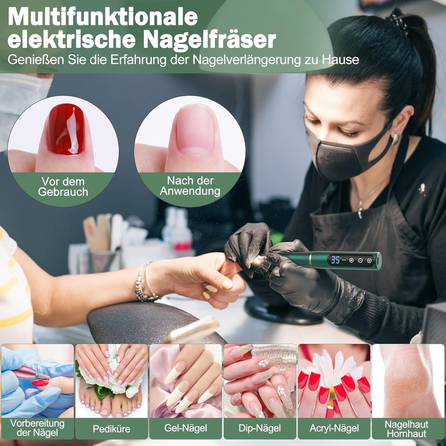 Nagelfräser Set, Grün