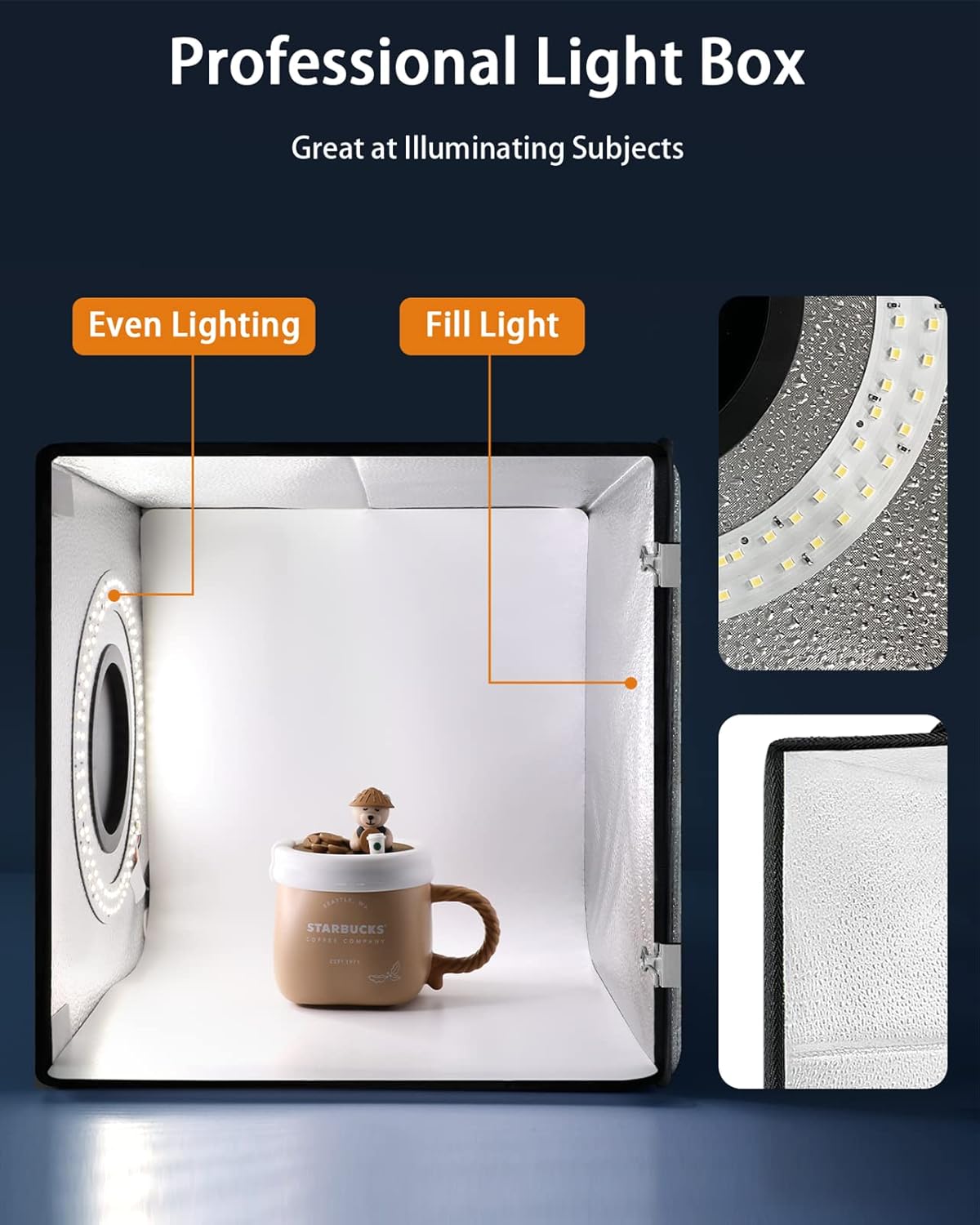 Faltbare Fotobox mit dimmbaren LEDs, 30x30x30cm