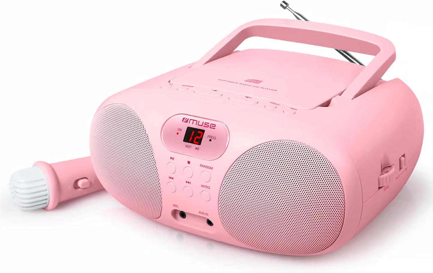 Radio und CD-Player mit Mikrofon und AUX-Anschluss, rosa