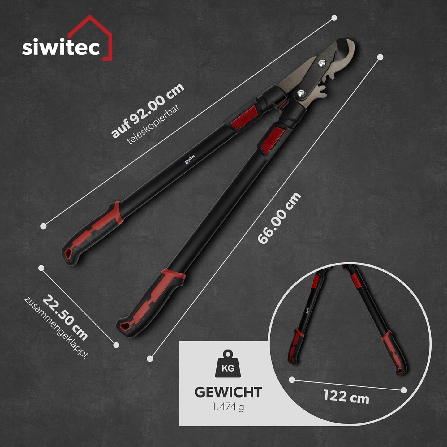 Teleskop-Bypass-Astschere für frisches Holz (66-92 cm), Teleskop-Bypass-Getriebe-Astschere