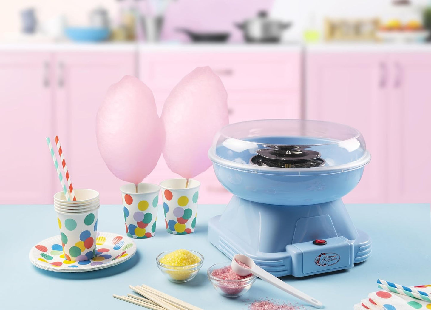 Zuckerwattenmaschine mit Zubehör-Set, Blau