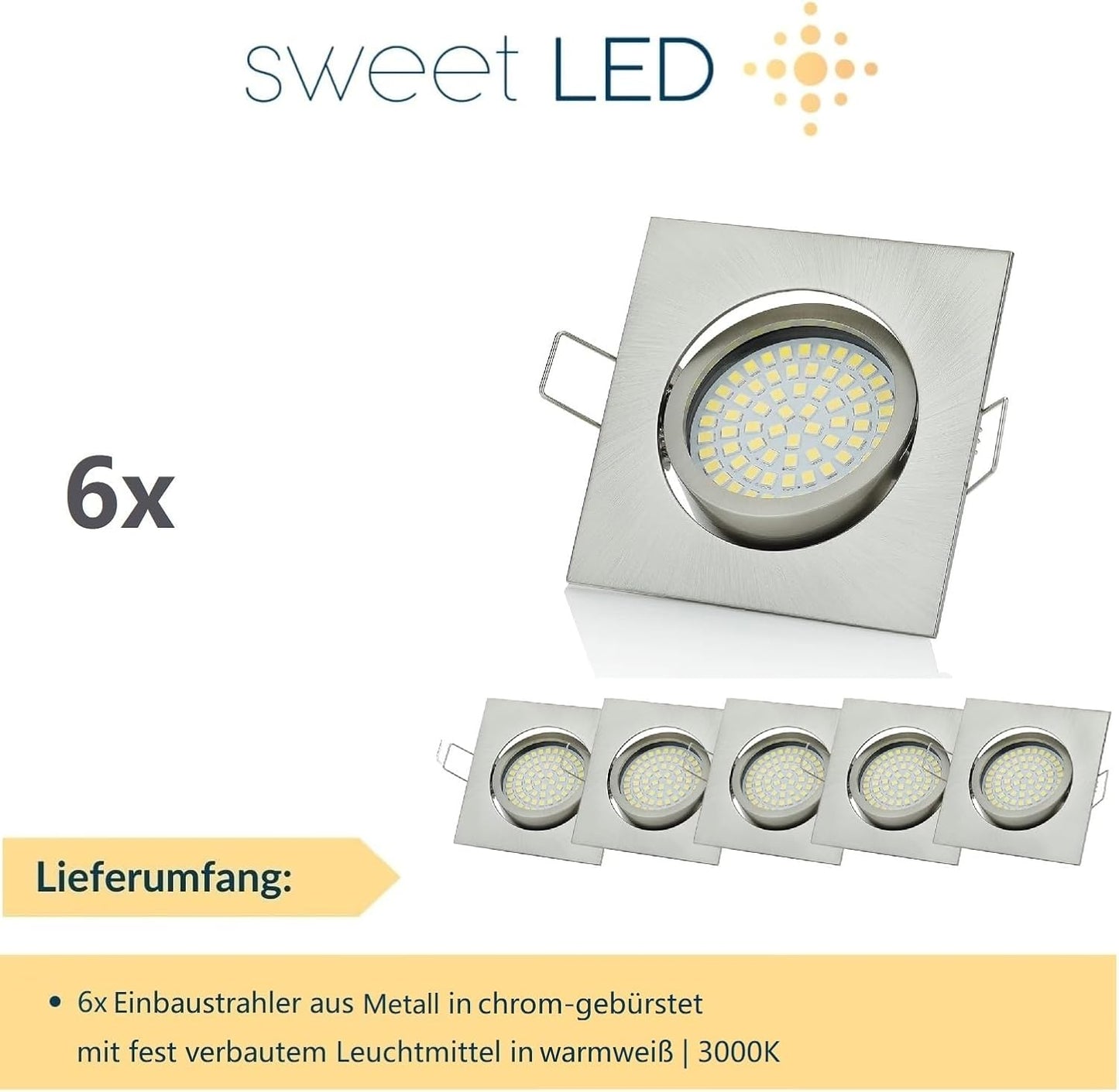 6er-Set schwenkbare LED-Einbaustrahler, Eckig-warmweiss