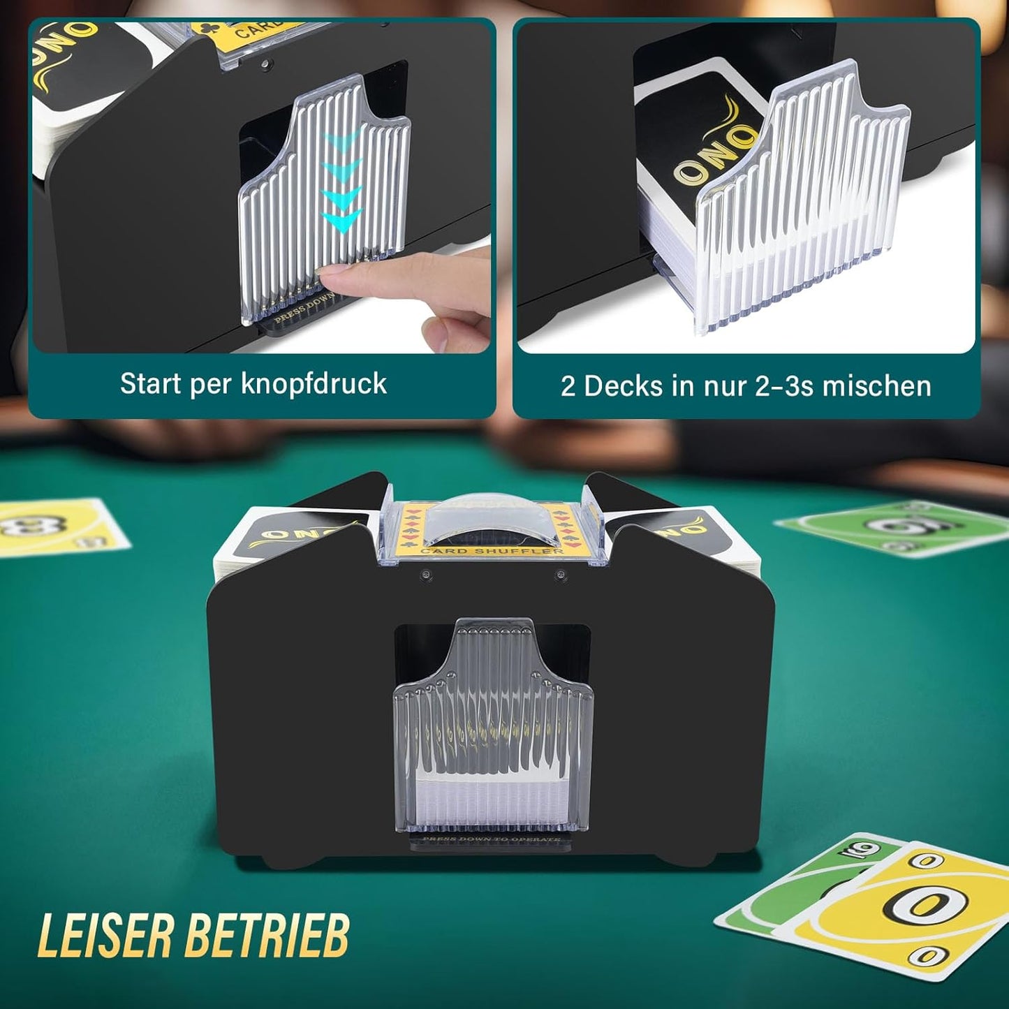 Elektrische Kartenmischmaschine für bis zu 4 Decks, Schwarz D