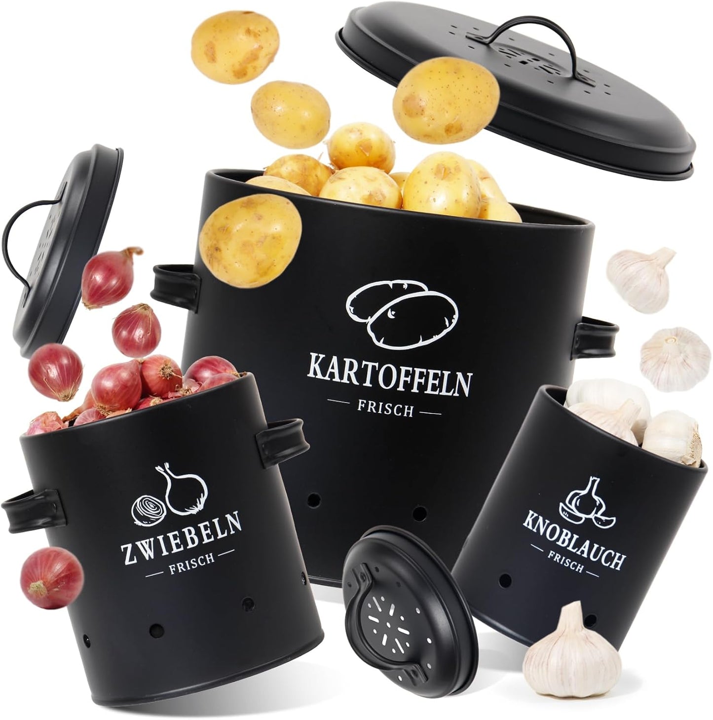3-teiliges Aufbewahrungsbox-Set für Kartoffeln, Zwiebeln und Knoblauch, SET01