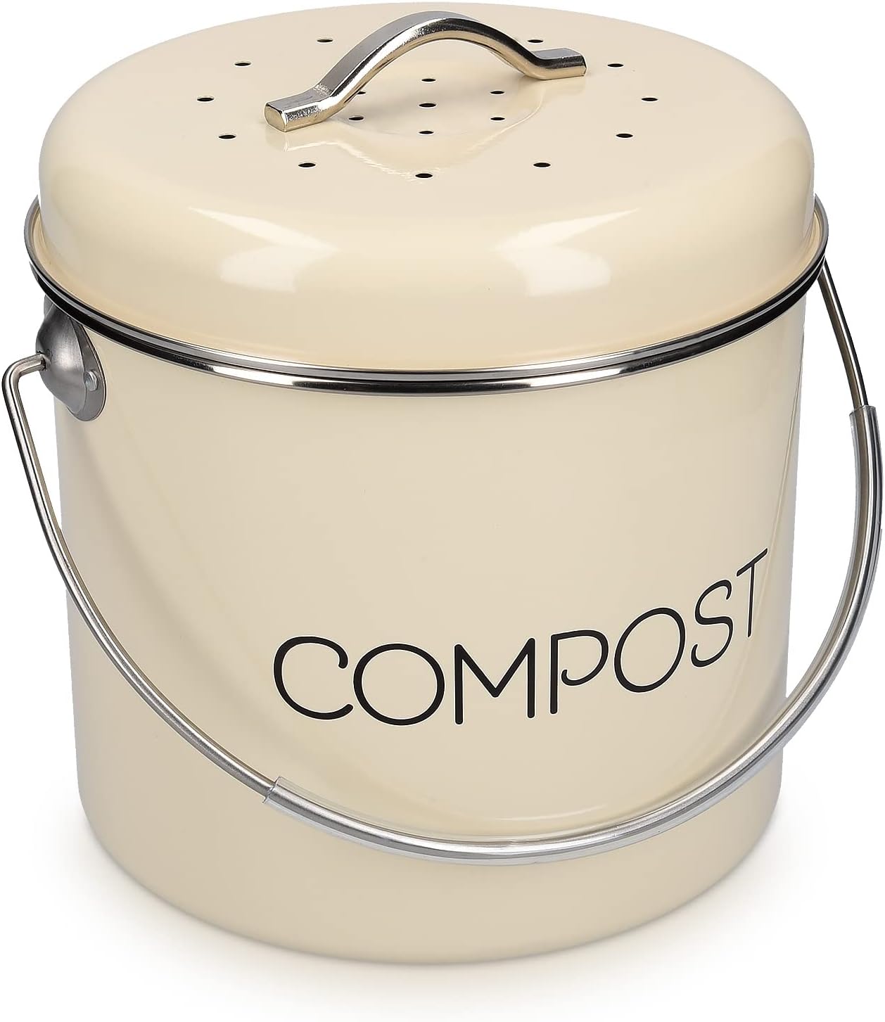 Komposteimer für Biomüll mit Kohlefilter, 5L Creme