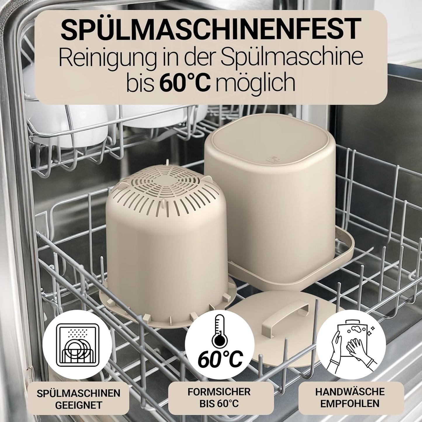 Komposteimer mit Deckel & Innensieb, Beige 6L