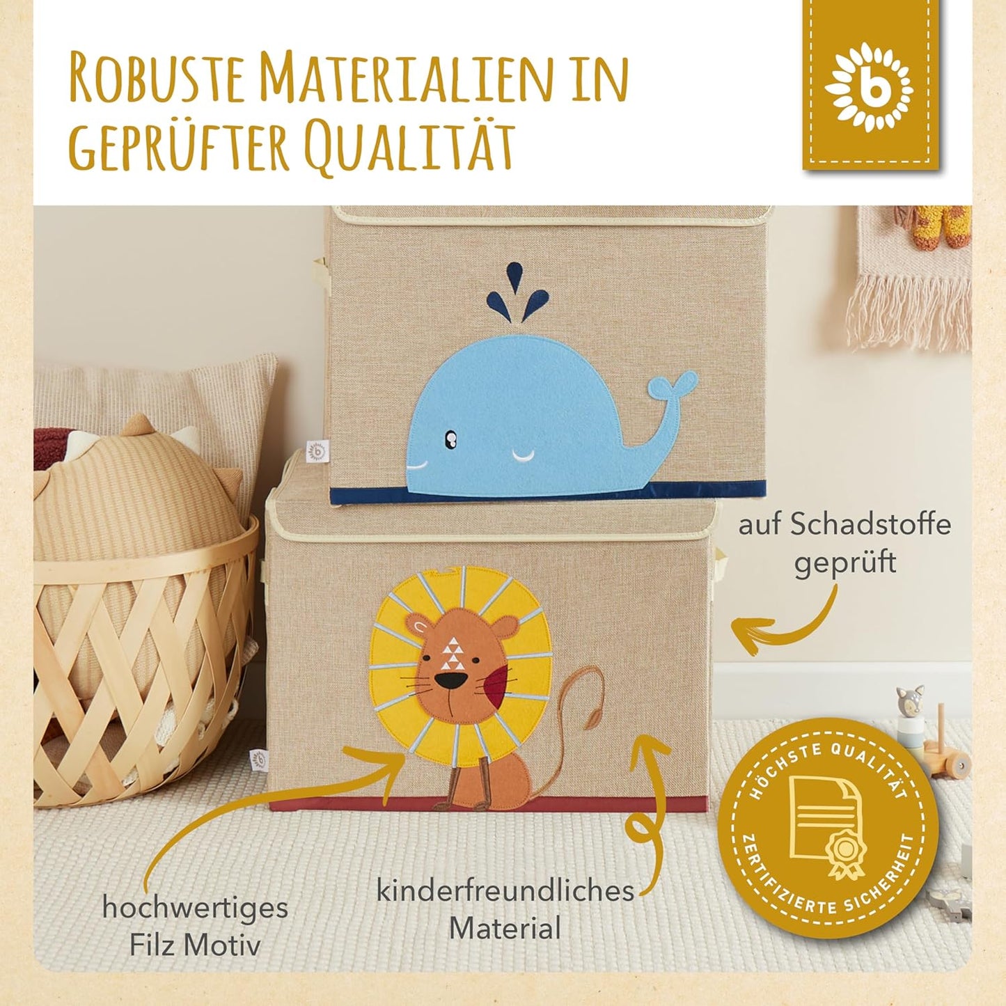 Spielzeugkiste mit Löwenmotiv und Deckel, Löwe