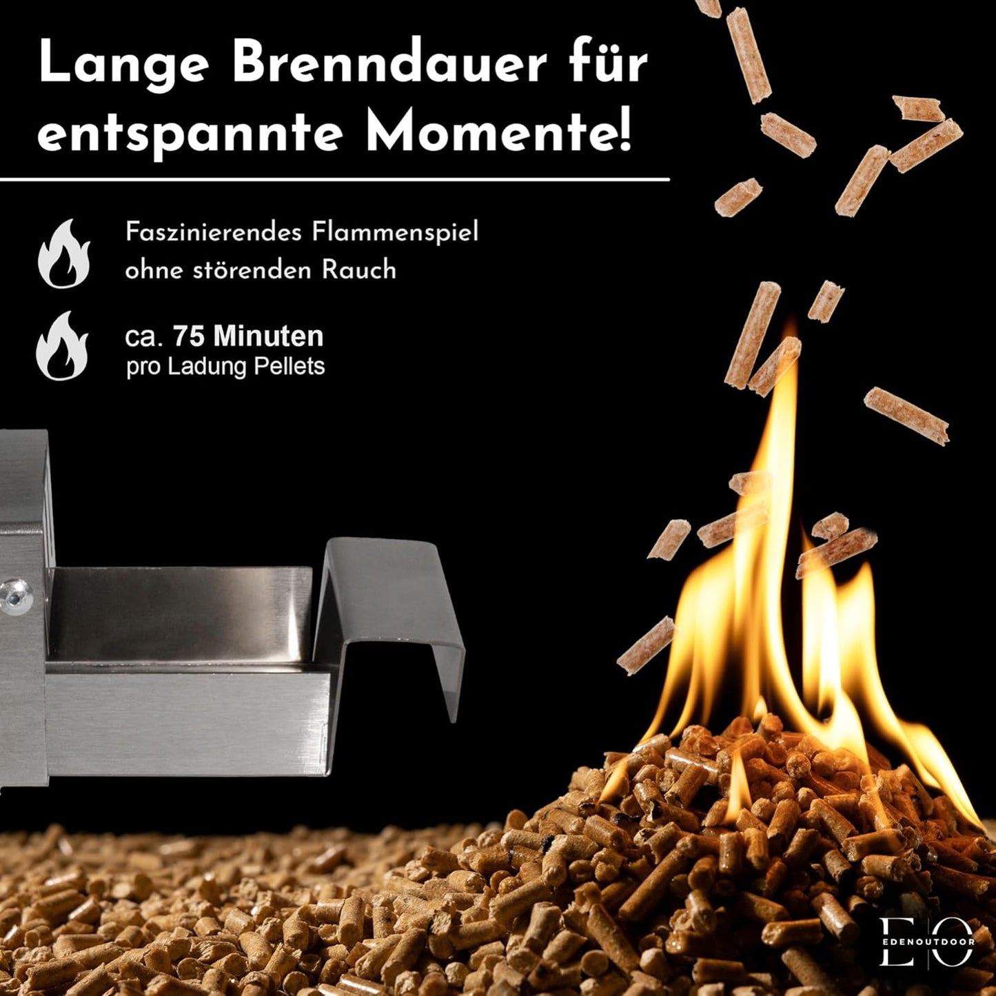 Pelletbefeuerte Gartenfackel mit Glasröhre, Gartenfackel