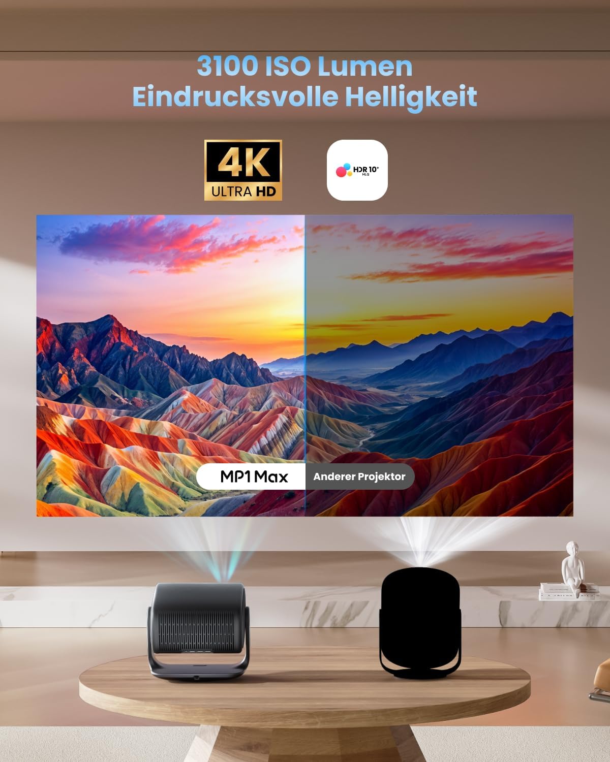 MP1 MAX 4K Heimkino-Beamer mit Google TV und HDR10+, Heimkino