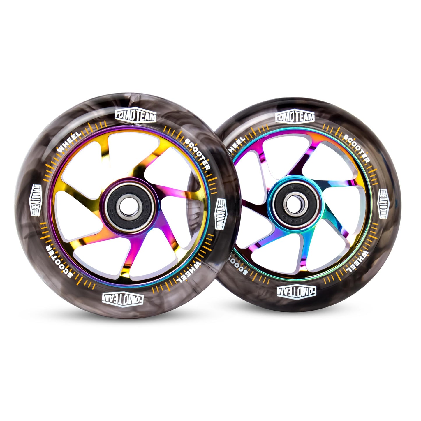 2er-Pack Stuntscooter Ersatzräder, Schwarzer PU-Regenbogenkern