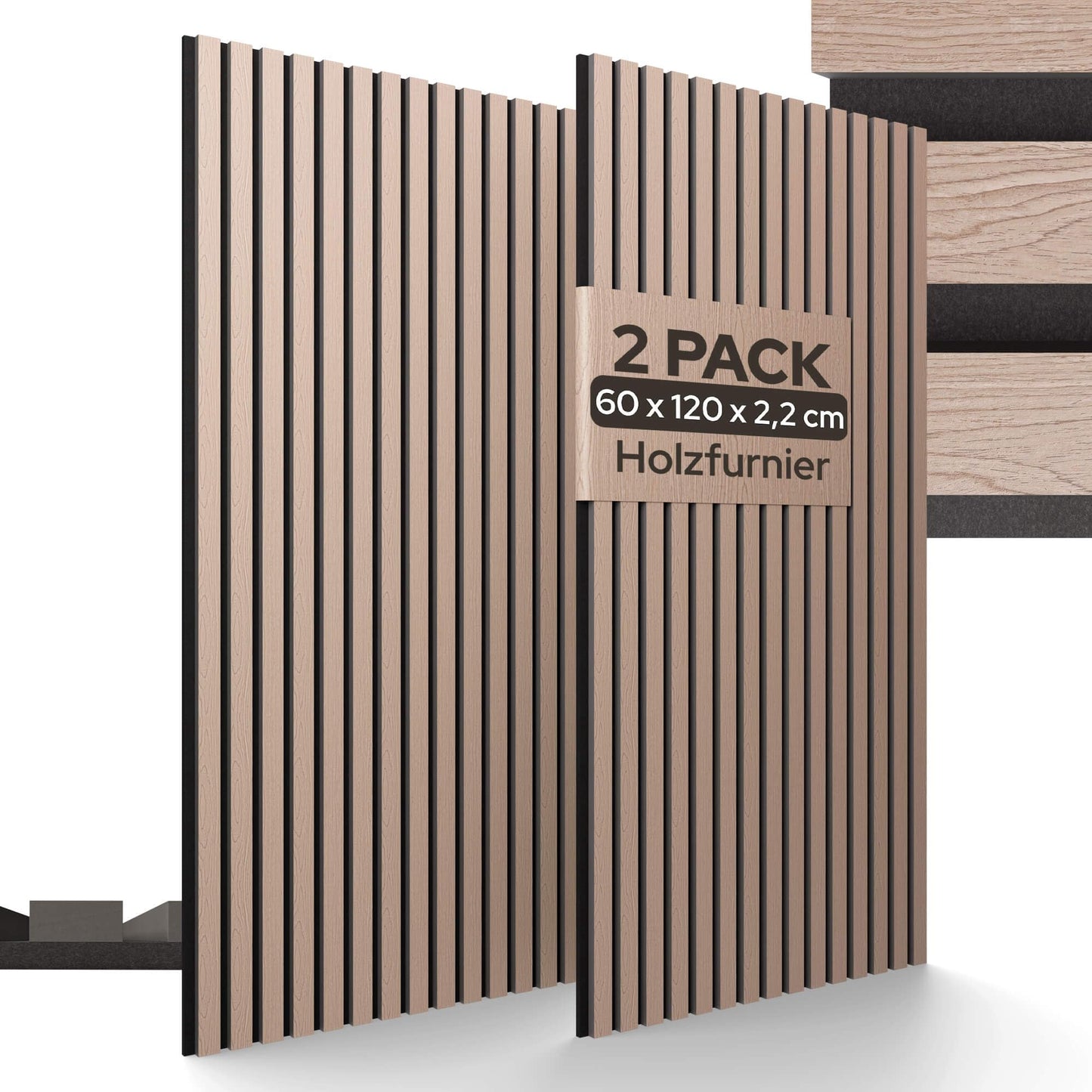 2er-Set Akustikpaneele für Wand & Decke, Eiche Dunkel, 2