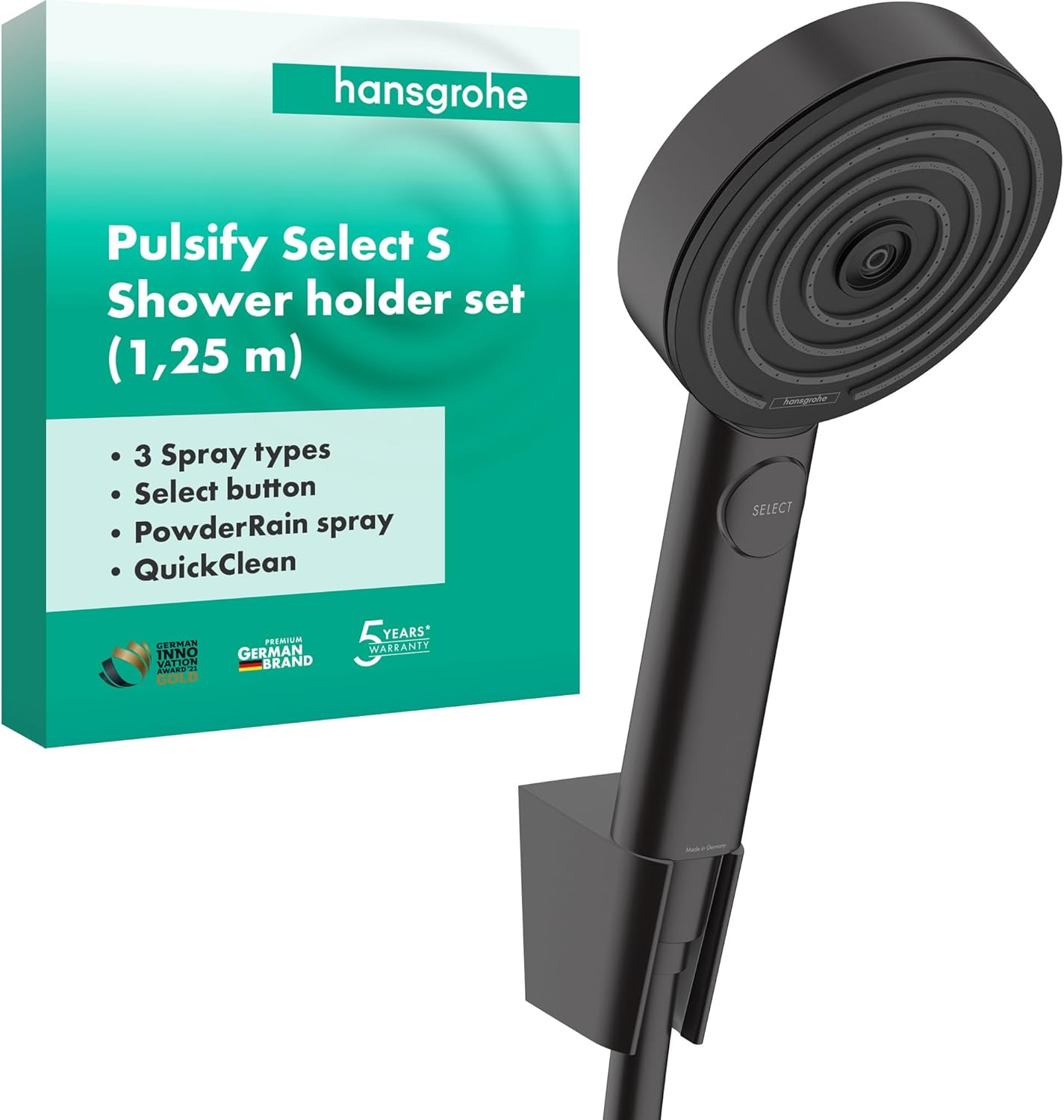 Pulsify Select S - Duschset mit 3 Strahlarten, Mattschwarz 3 Strahlarten