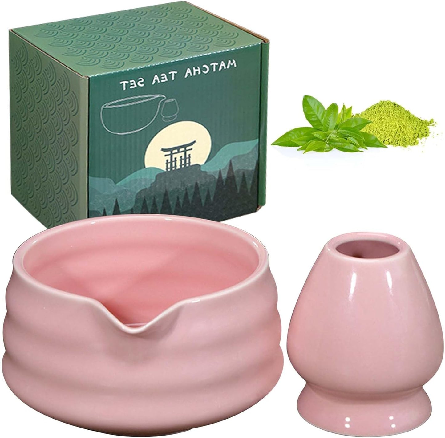 Matcha-Schale mit Ausgiesser und Schneebesenablage, Rosa