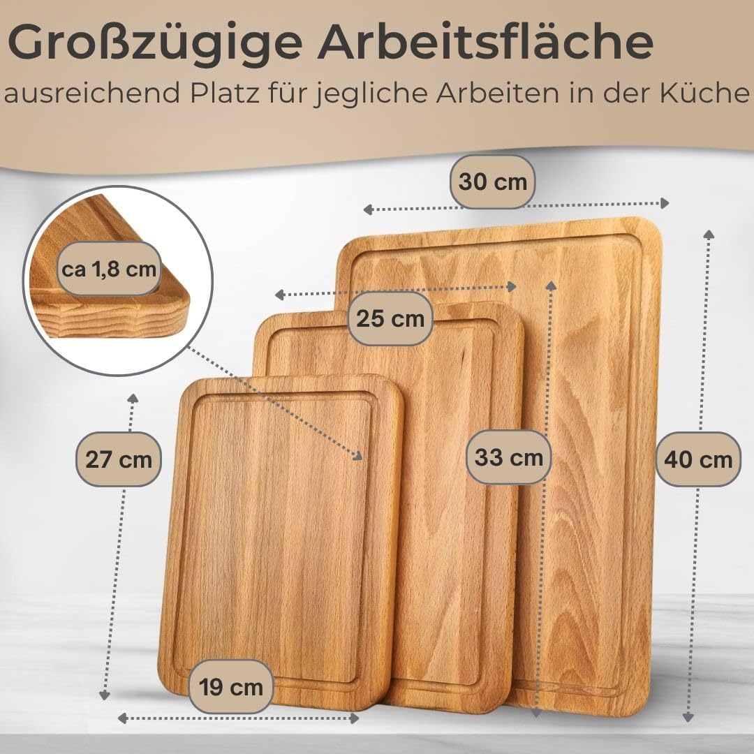 3er-Set Schneidebrett mit Ständer, Schneidebretter Set Buchenholz