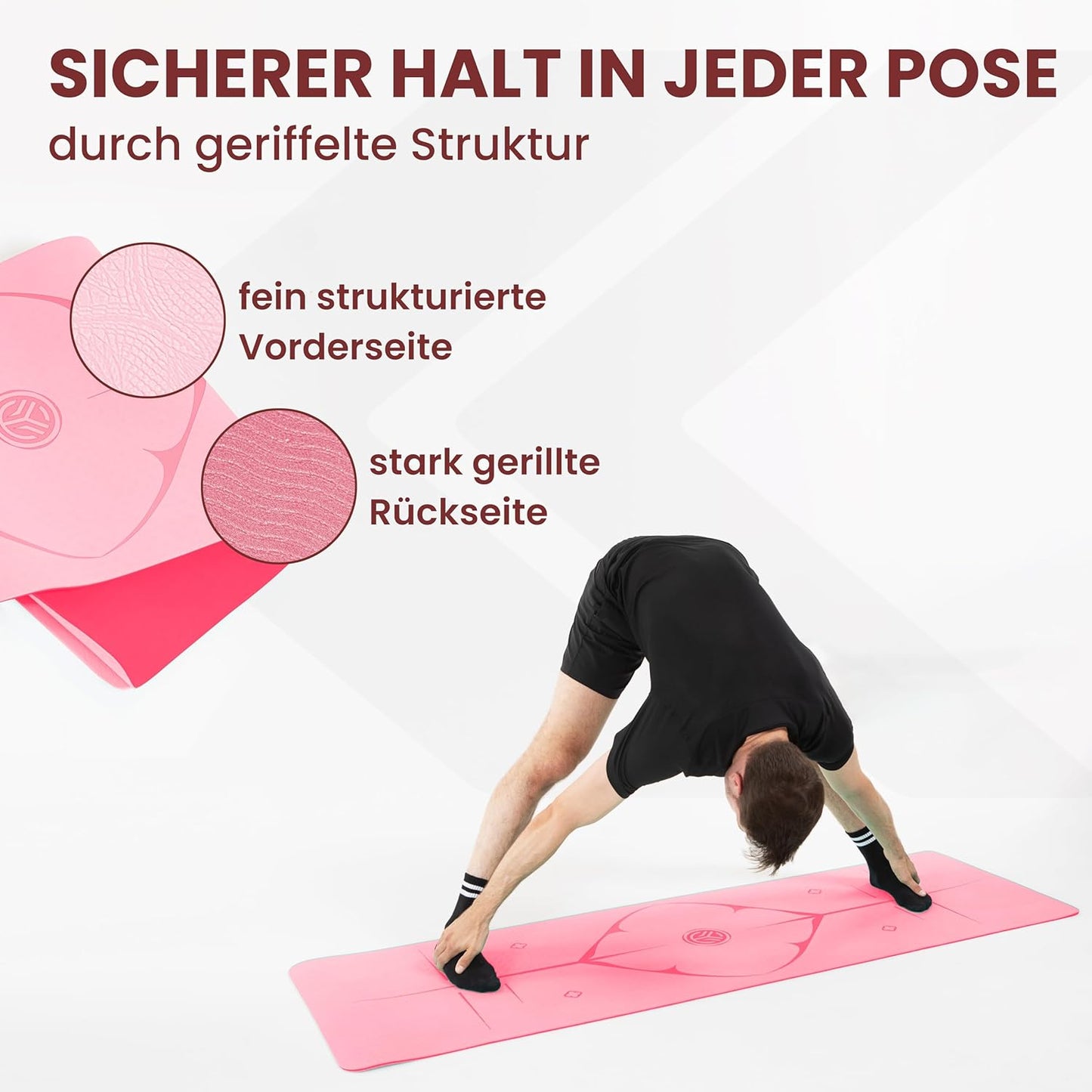 Rutschfeste Yoga- und Sportmatte 8 mm, 8 mm dick Rosa