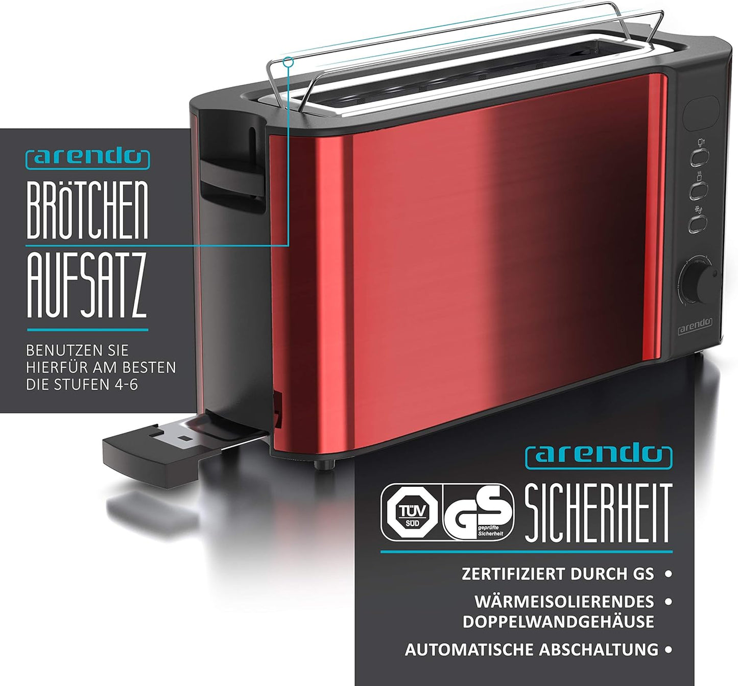 Langschlitz-Toaster mit Brötchenaufsatz, B: Karminrot