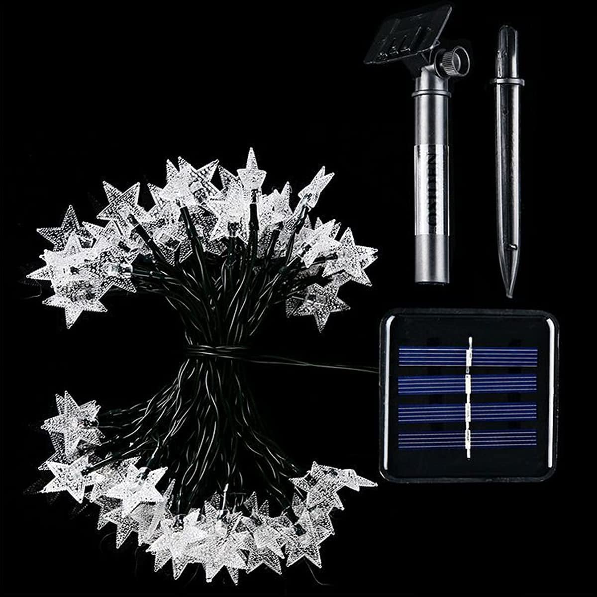 Solarlichterkette mit Sternen, 15m, wetterfest, Warmweiss (1,19 €/M)