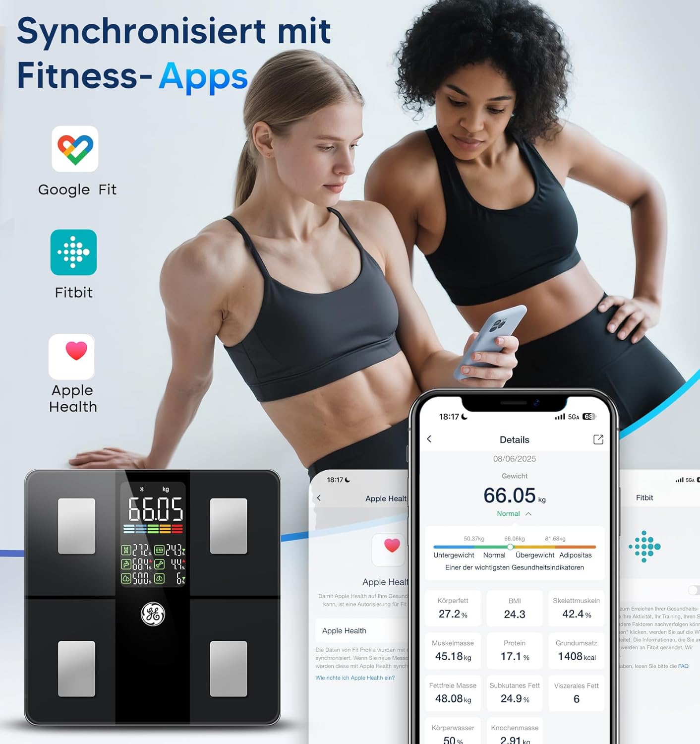 Digitale Körperfettwaage mit App-Unterstützung, Black