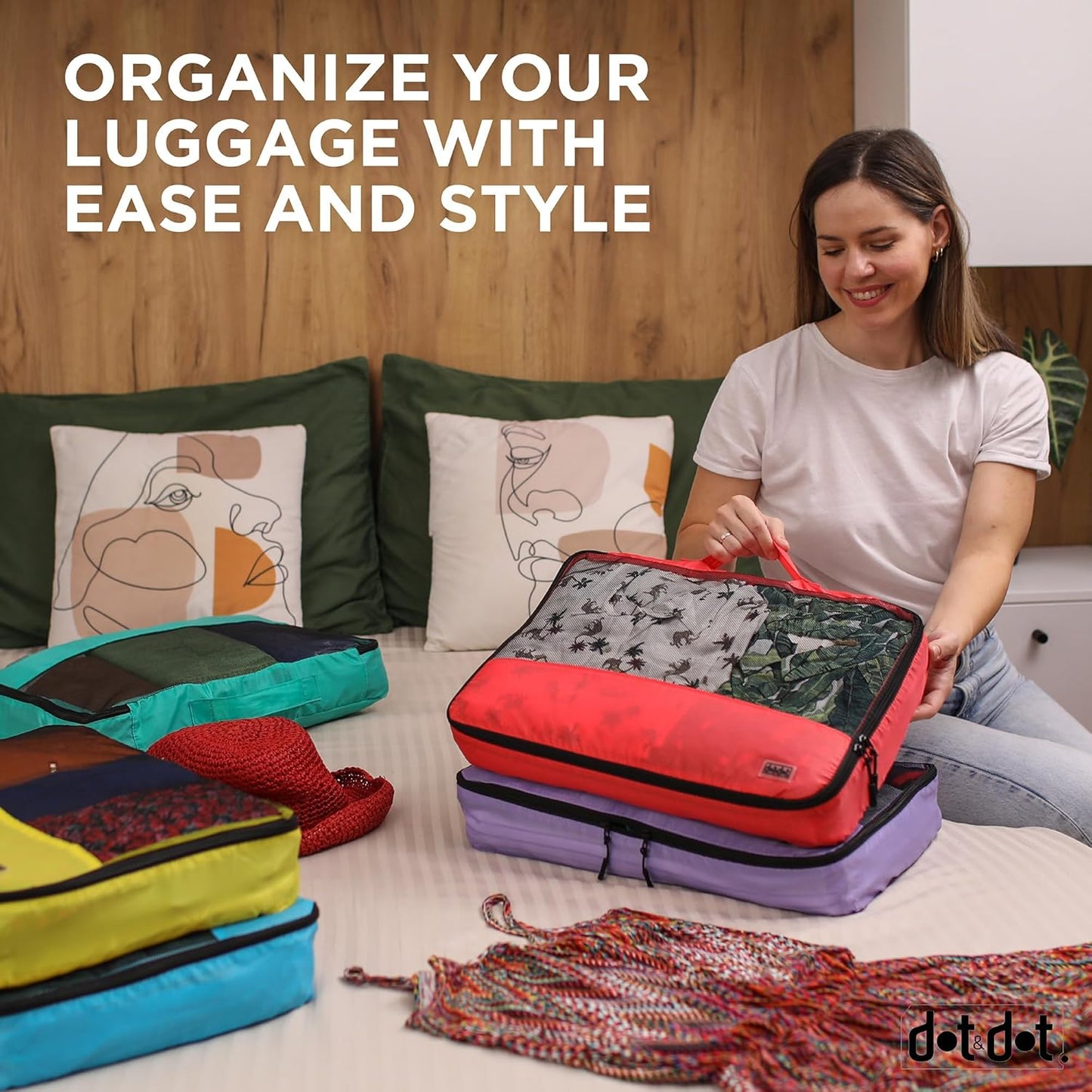 Packwürfel Gepäck-Organizer-Set, Rot, Gelb, Grün, Blau, Violett
