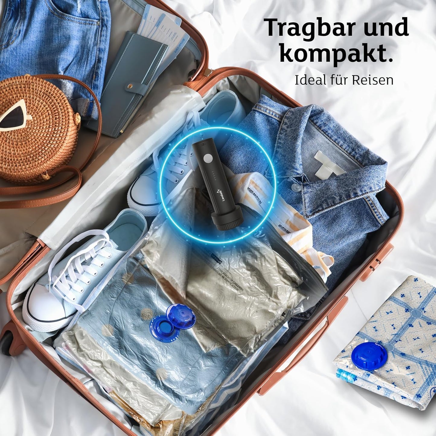 Reise-Vakuumset mit kabelloser Pumpe & 6 Beuteln, Pumpe + 6 Beutel 40×45 cm