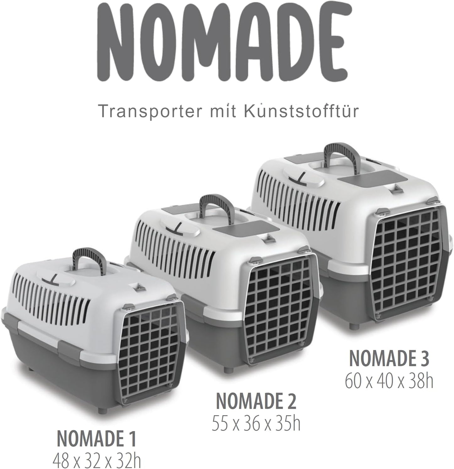Hundetransportbox für kleine Hunde & Katzen, L 48 x B 32 x H 32 cm Grau