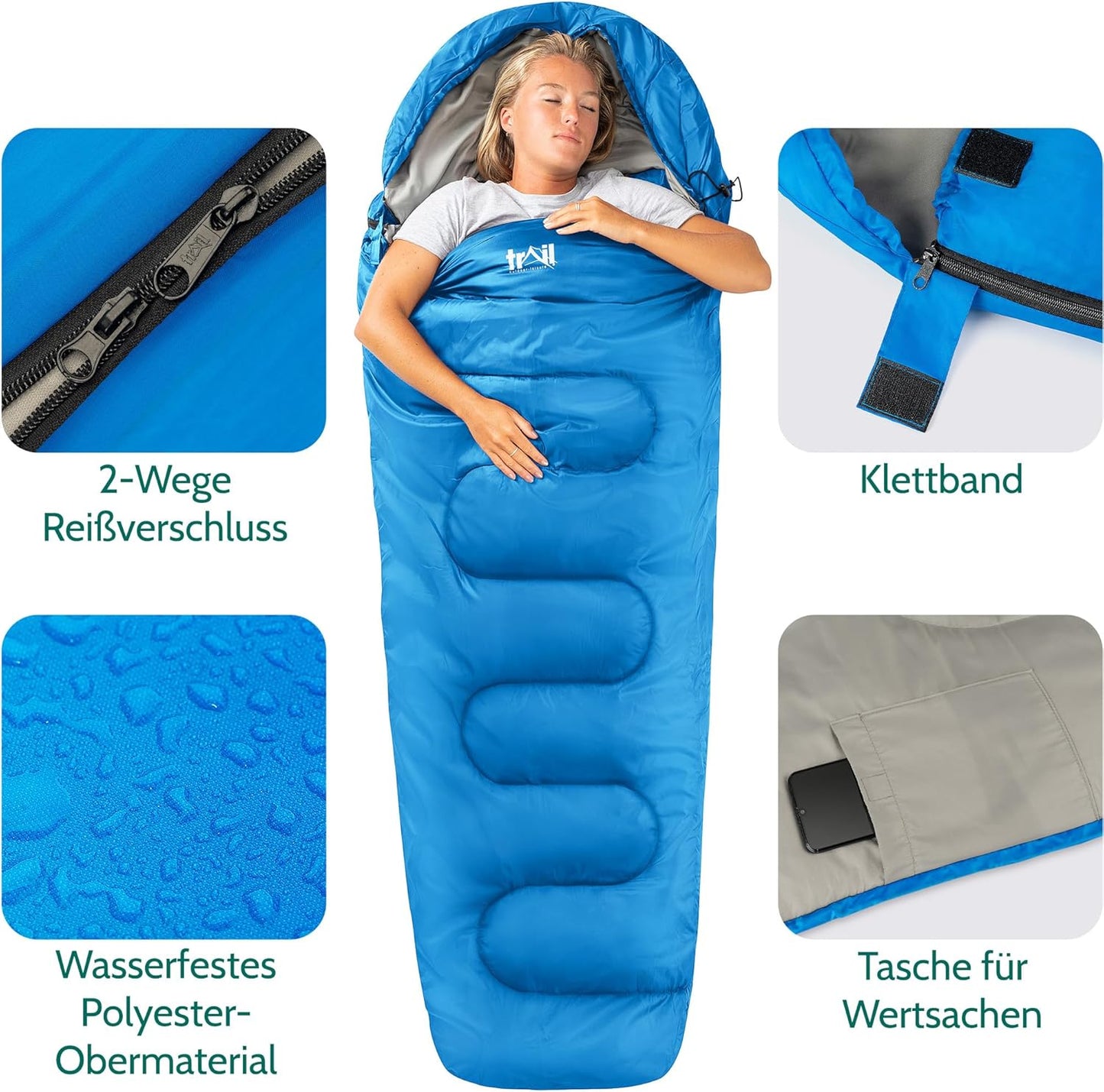 Mumienschlafsack, Blau