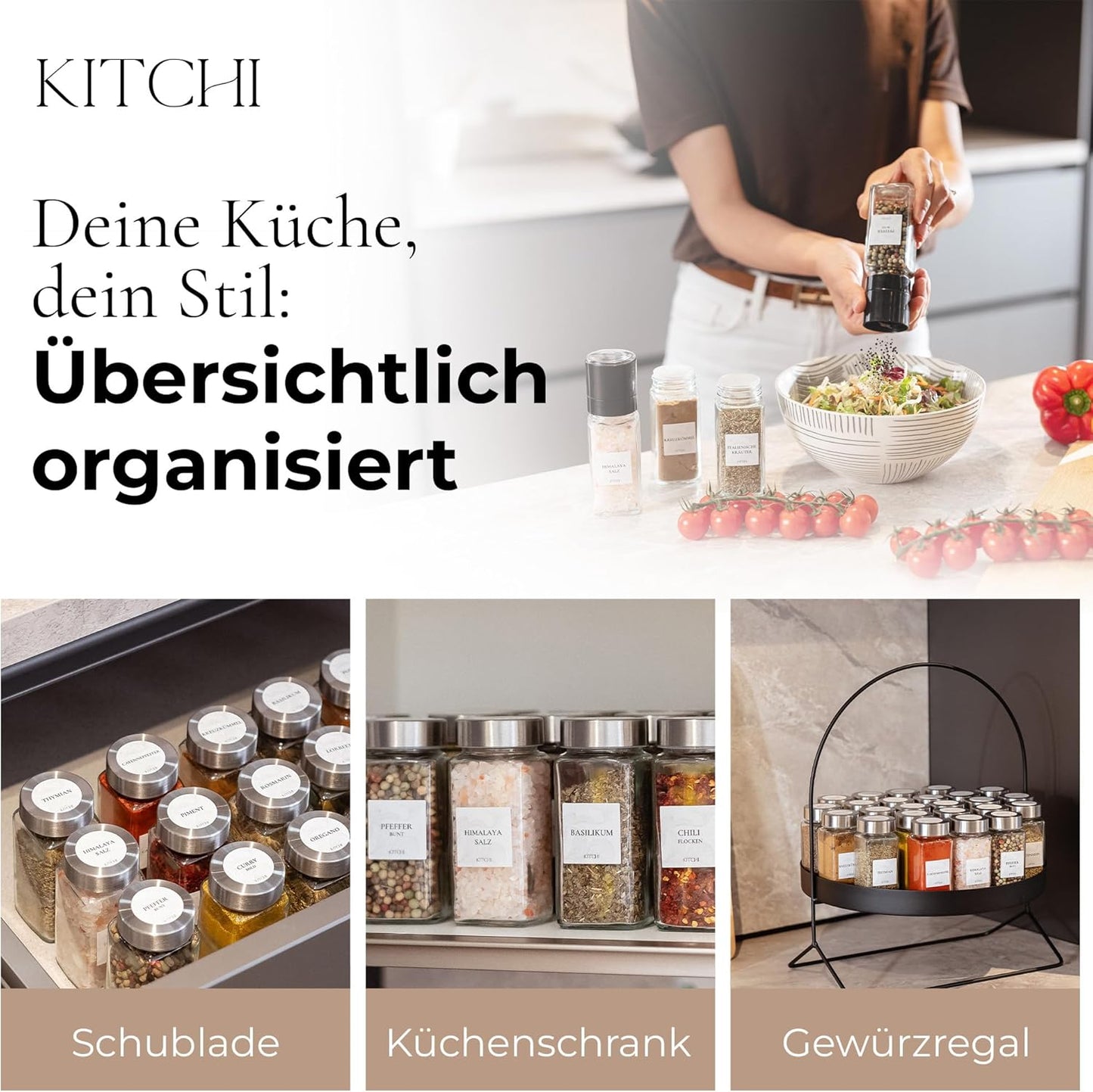 24-teiliges Gewürzgläser-Set mit Mühlen, Silber + 2 Mühlen