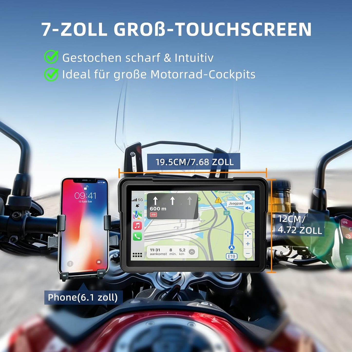 Motorrad-Navi Display 7" mit CarPlay & Android Auto