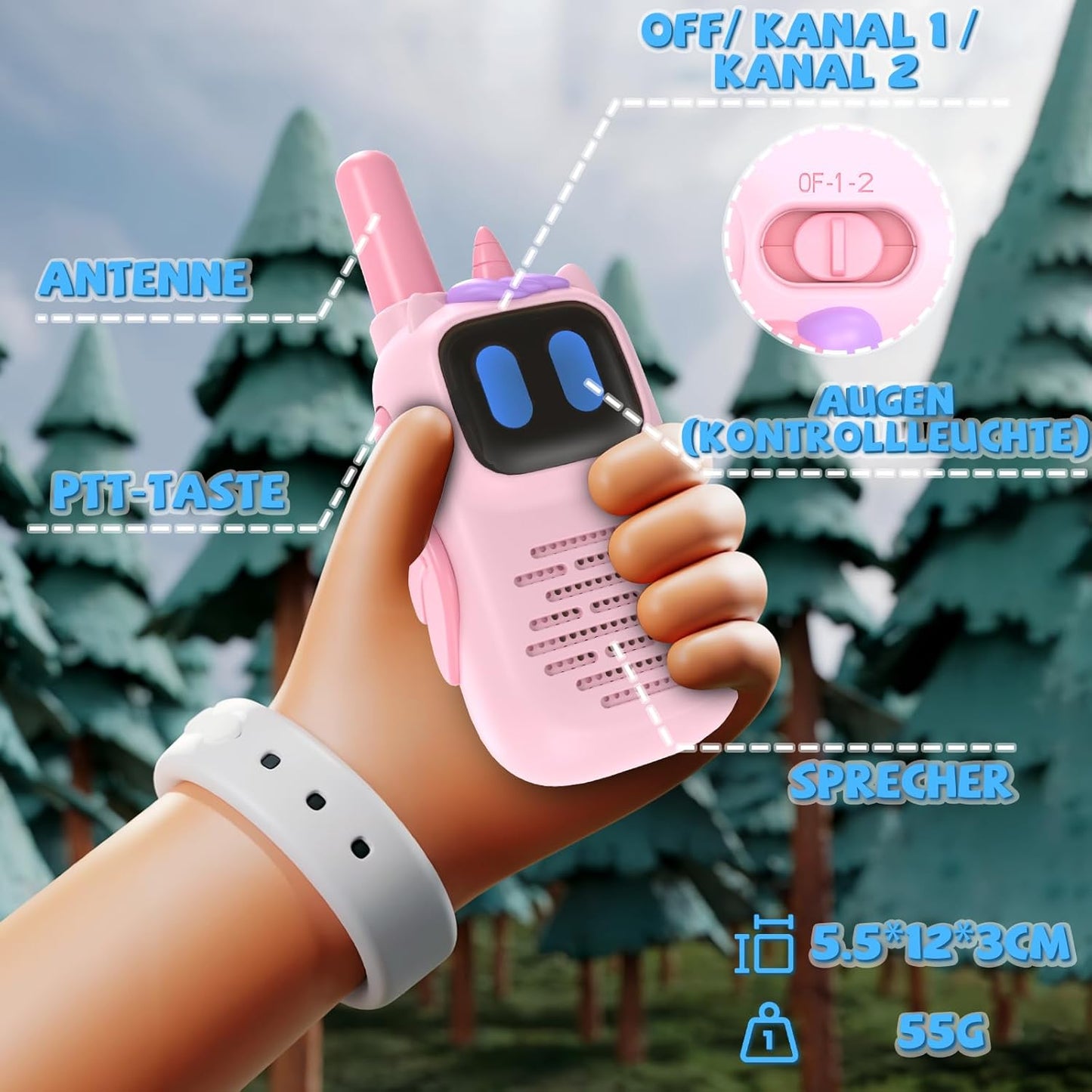 Walkie-Talkie Kinder-Funkgerät mit Einhornhülle, Rosa-UC
