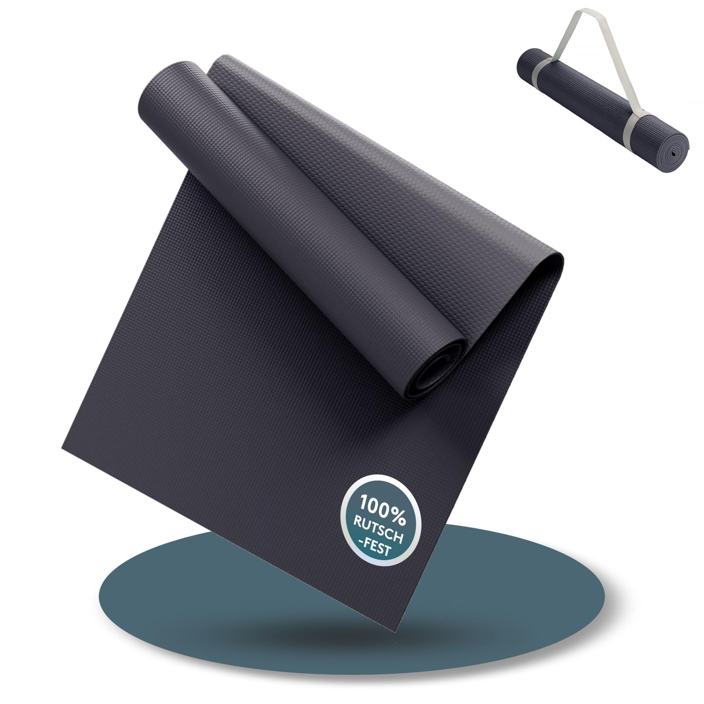 Yoga- und Fitnessmatte mit Tragegurt (180x60cm), 60 x 180 cm Anthrazit