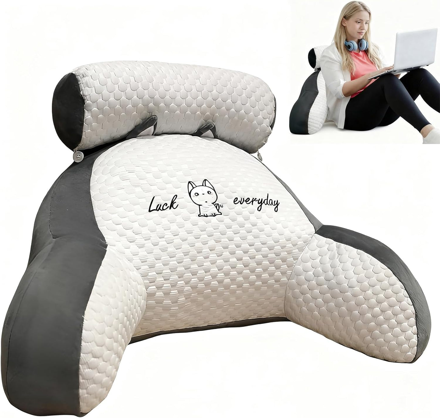 Ergonomisches Lesekissen mit Armlehnen, Bohnensamt Grau 70*50cm