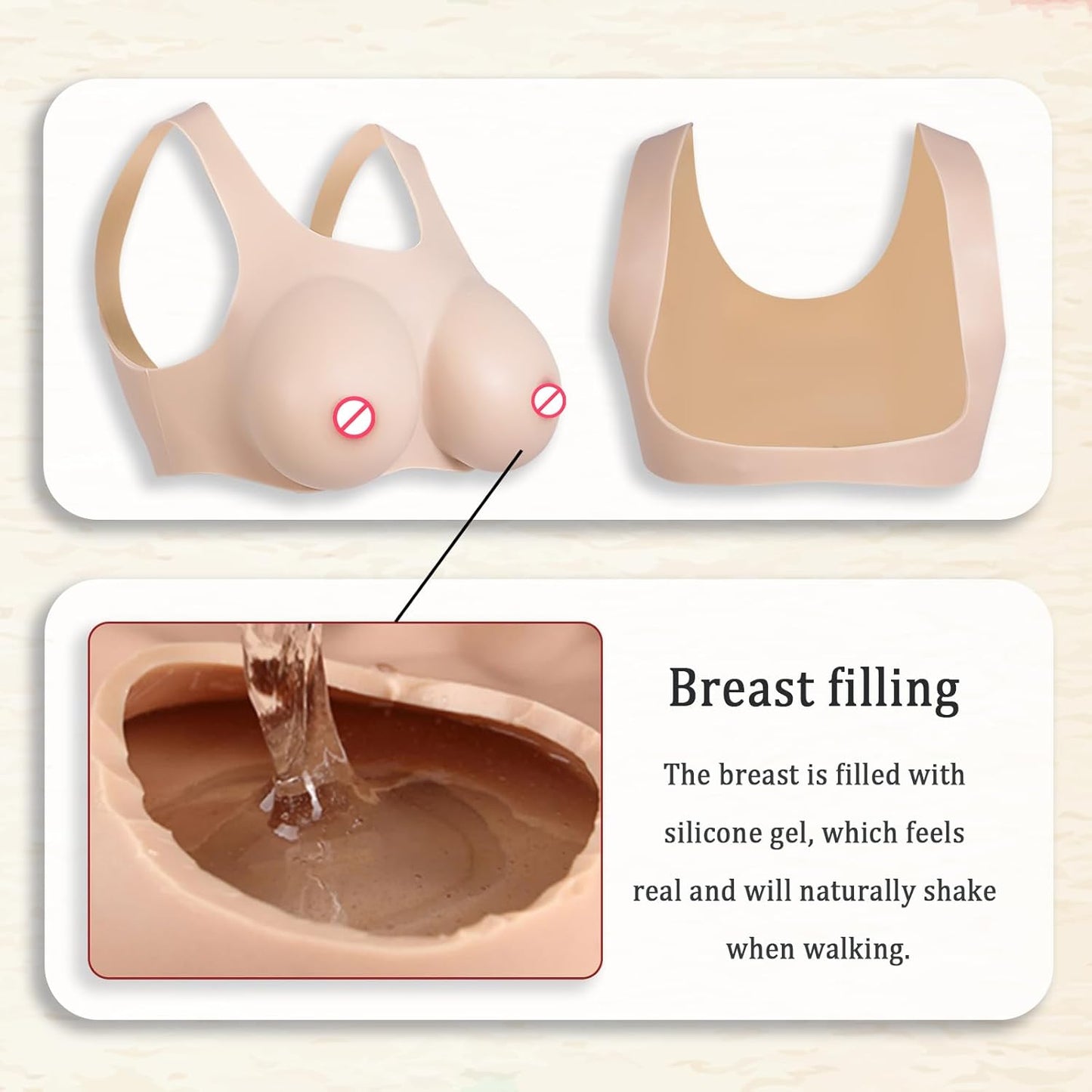 Brustform D-Cup Crossdressing, D cup-Flüssig Silikon Füllung Elfenbeinweiss