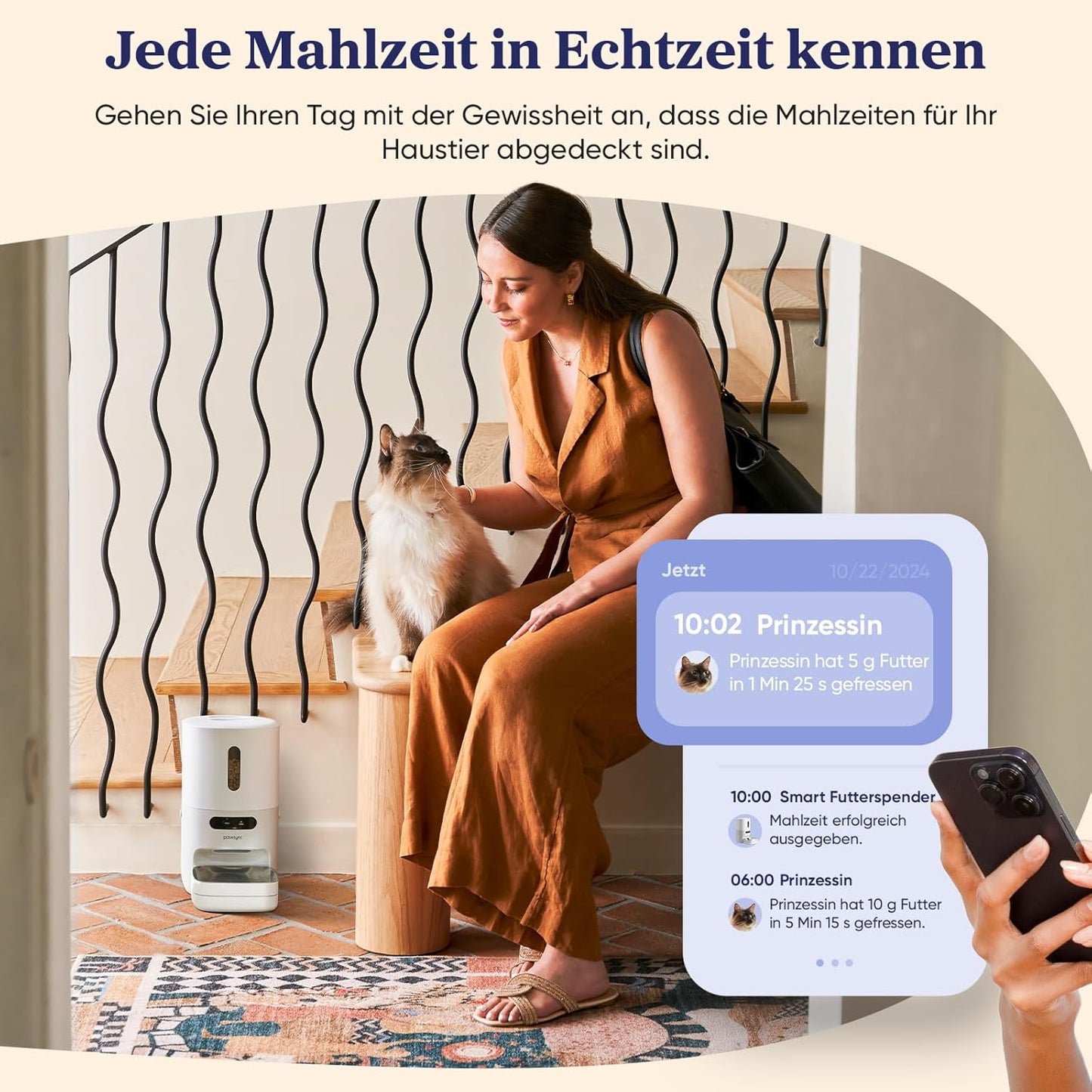 Smart Futterautomat mit App-Benachrichtigungen, Cremeweiss
