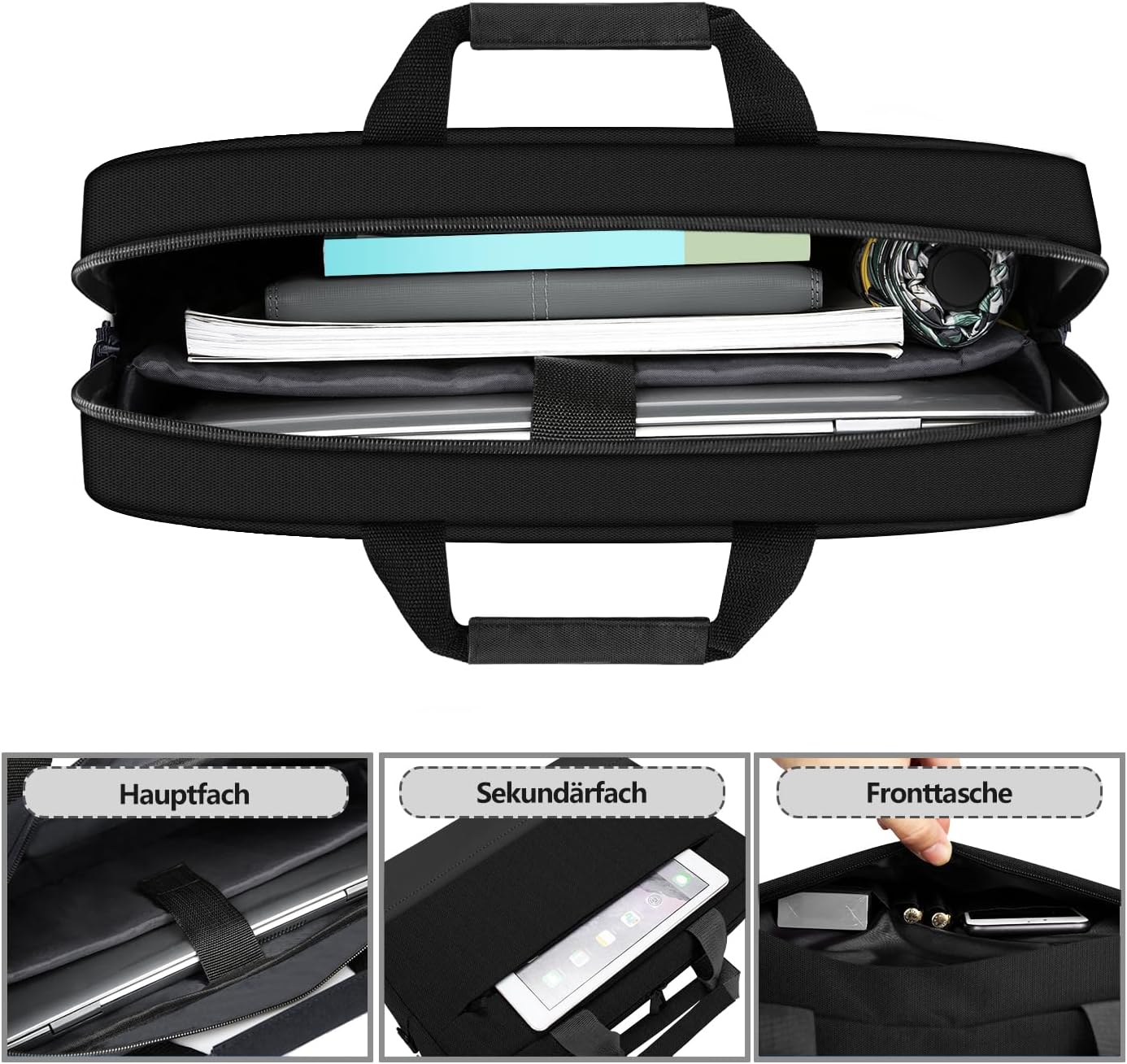 Laptop Schultertasche, wasserdicht, 15,6-16 zoll Schwarz