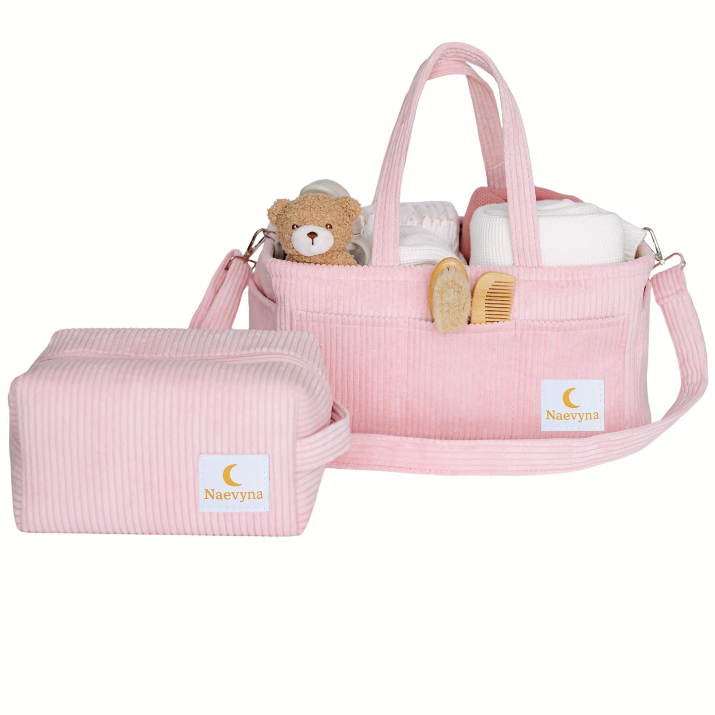 2-in-1 Wickelkorb Organizer mit Schultergurt und Windeltasche, Puderrosa