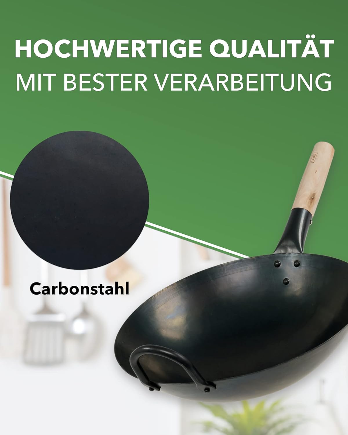 Carbonstahl-Wok, für Gasherd und Grill, schwarz 30 cm