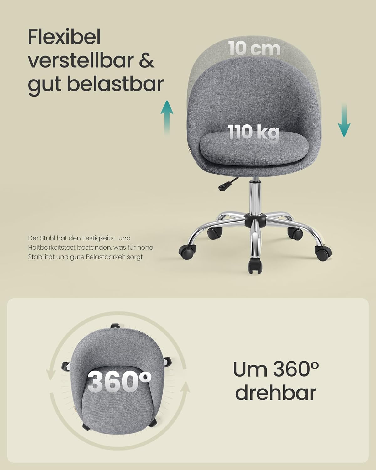 Homeoffice-Schreibtischstuhl, Schiefergrau Baumwollmischung