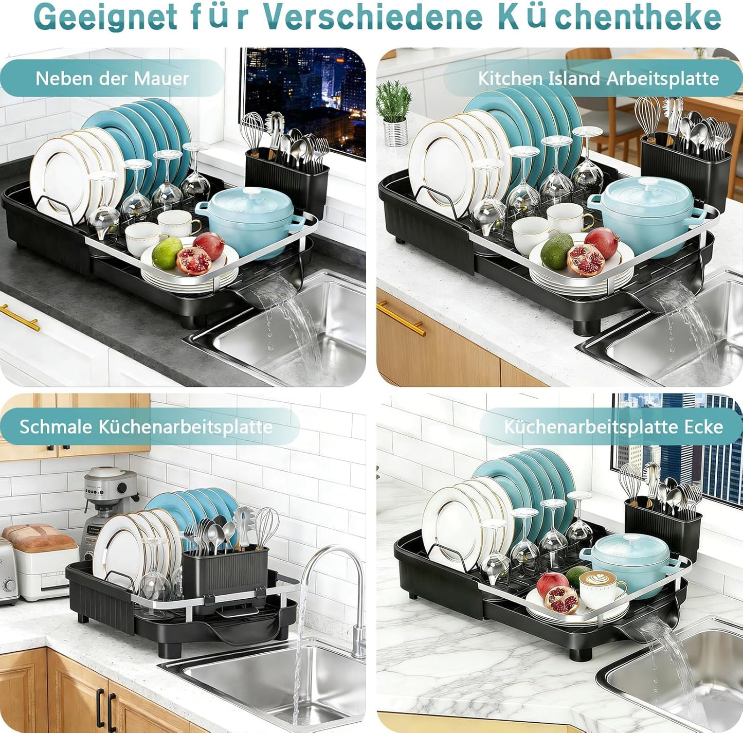 Erweiterbares Abtropfgestell mit Besteckhalter