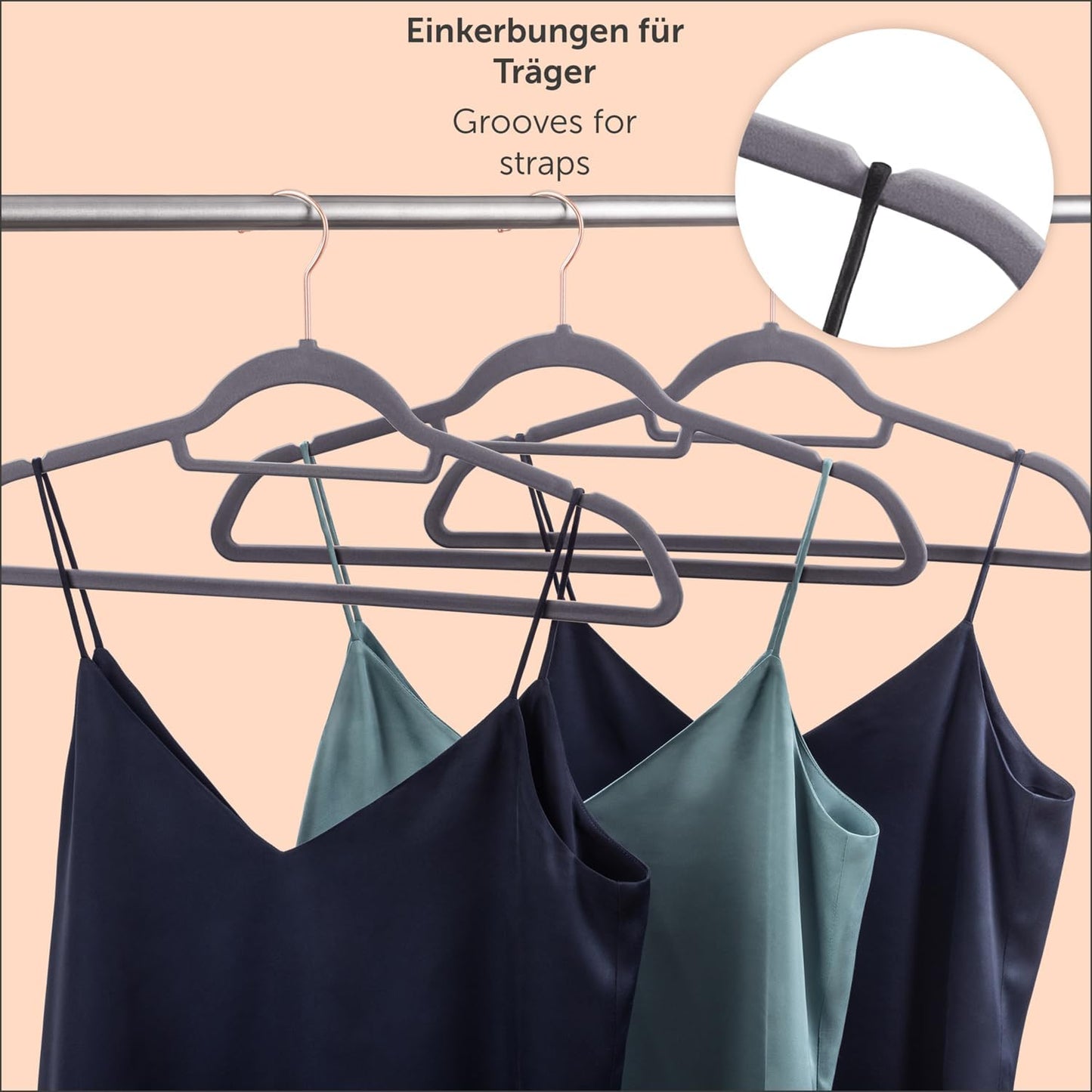 100 Stück Samt-Kleiderbügel, 100 Stück Grau