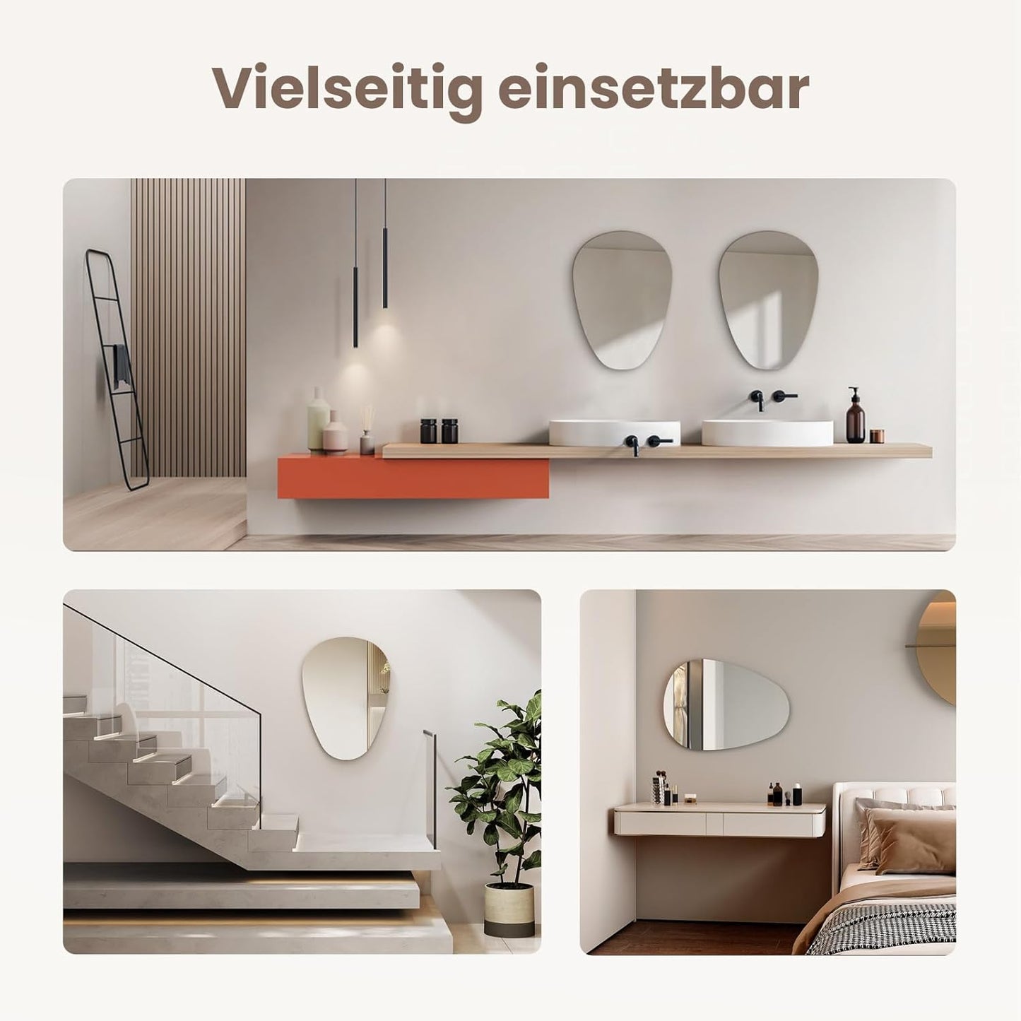 Asymmetrischer HD-Badspiegel 50x70 cm, Asymmetrisch 70L x 50B cm