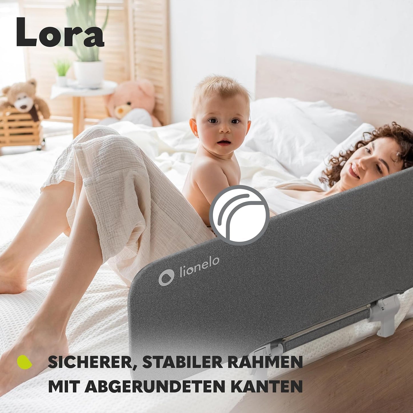 Lora - Tragbares Bettschutzgitter, Grau Stein 45 CM - 105 CM